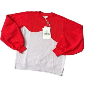 Ganni Isoli Software Wave Red & Purple Cotton Balloon Sleeve Sweatshirt XS NWT